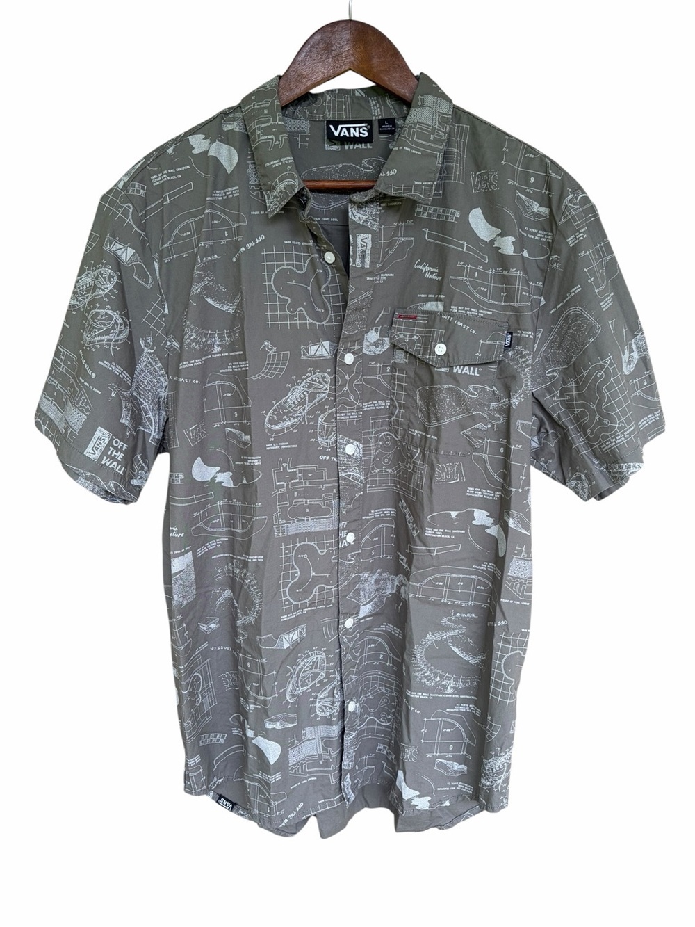 Vans Skatepark Blueprint All-Over Print Button-Up Short Sleeve Shirt
